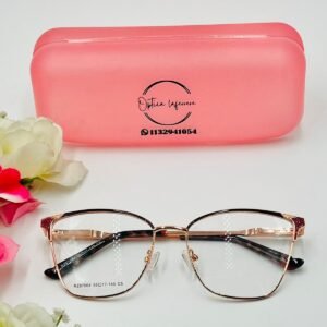 Armazón de anteojos de metal para dama geométrico dorado rosado y negro – P02