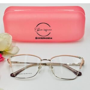 Armazón de anteojos de metal para dama rectangular dorado rosado – P04