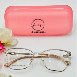 Armazón de anteojos de metal para dama rectangular dorado rosado – P05