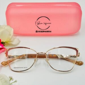 Armazón de anteojos de metal para dama estilo mariposa dorado y bordó – P07